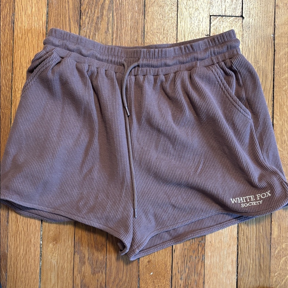 White fox Women's Waffle Knit Drawstring Shorts — brown